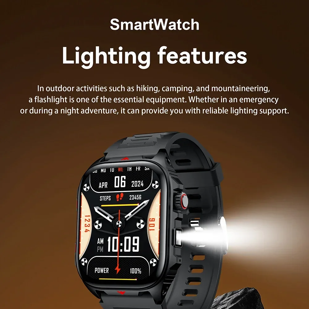 Men Smart Watch 400mAh Fitness Clock Wireless Call Smartwatch IP68 Waterproof LED Flashlight Watches for Woman Android IOS 2025