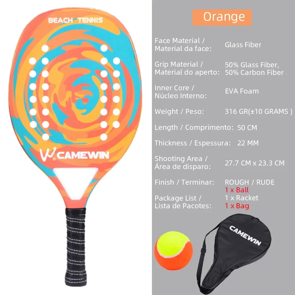 3K Carbon and Glass Fiber Beach Tennis Racket Soft Rough Surface Set with Bag and Ball