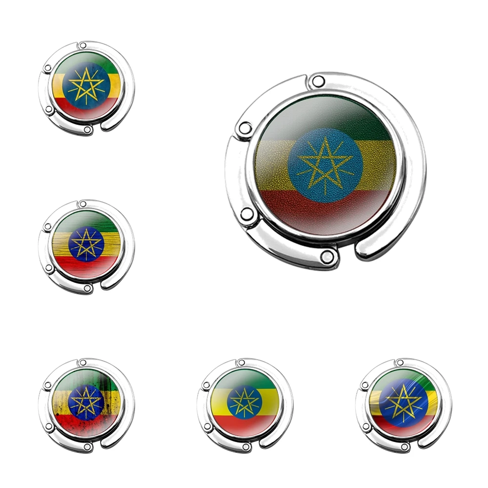 

Cartoon Creative Design Cute retro ethiopia flag Foldable Purse Hook for Women's Table Handbag Storage Folding Decor Table Hook