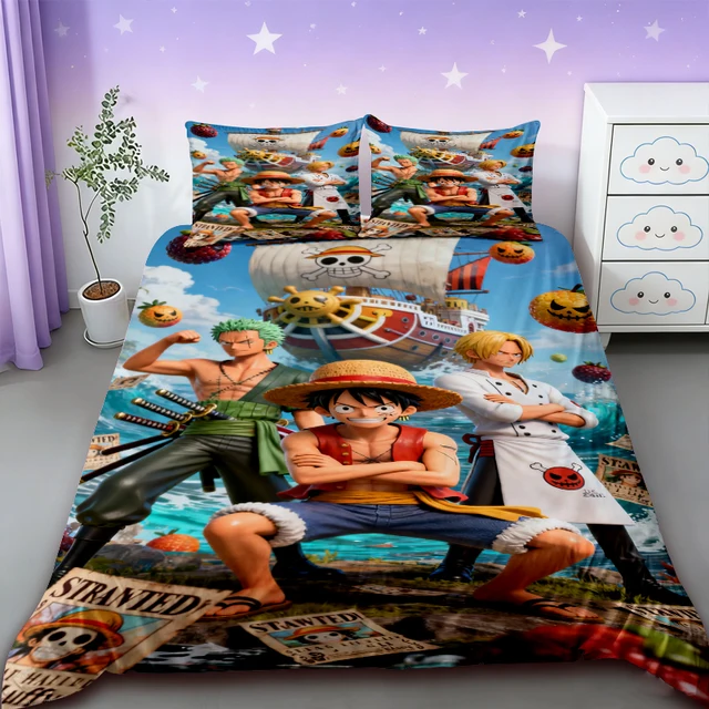 Parure de lit One Piece Anime, motif Brooke Luffy, style japonais, pour adolescents et garçons, tailles Twin et Full, décoration de chambre, cadeau idéal 1