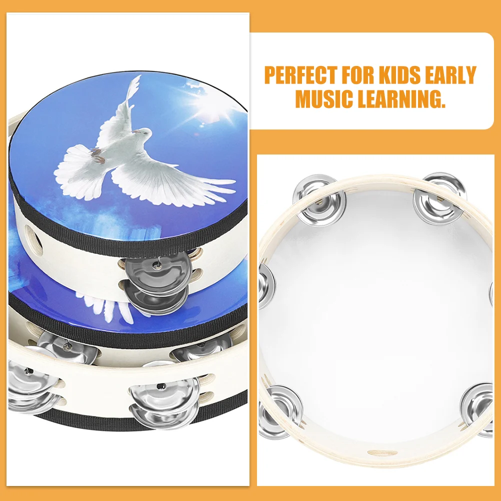 3 Pcs Tambourine Hand Drum Kids Educational Children Music Instrument Crank Musical