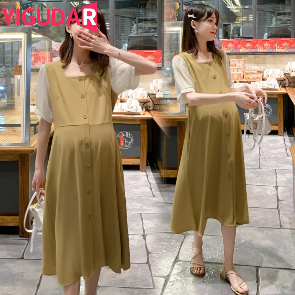 

Maternity Dresses Summer Clothes For Pregnant Women 2023 New Loose Gentle Pregnancy Vestidos Short Sleeves Dress Female body