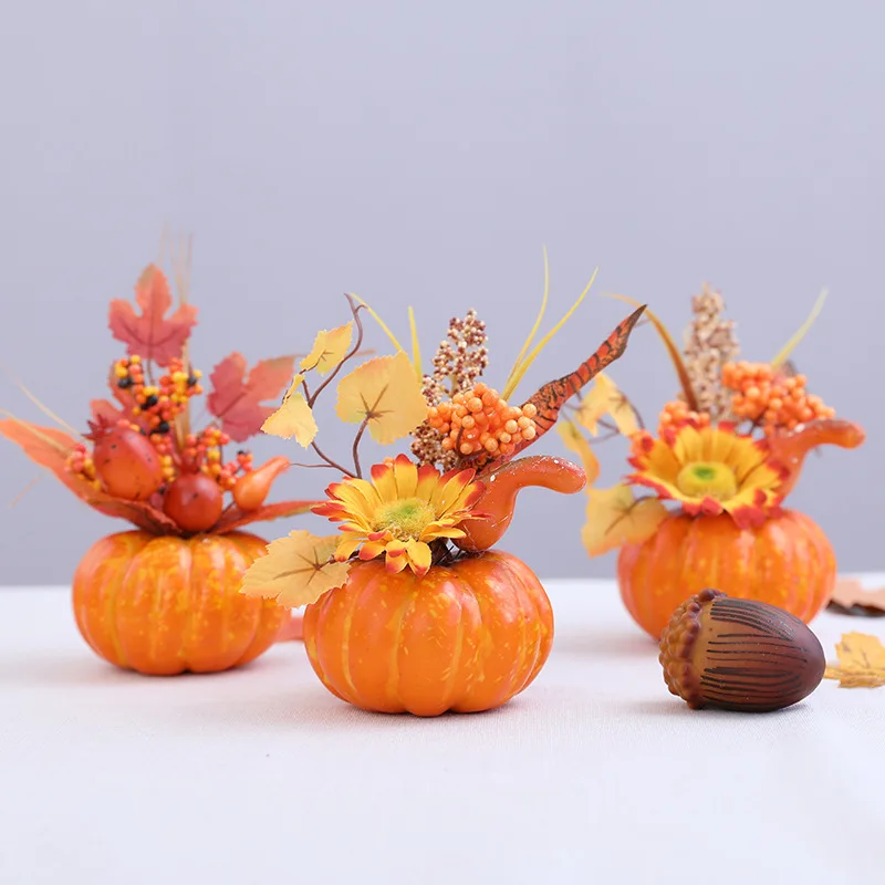 Autumn Artificial Pumpkin Sunflower Ornament Realistic Flower Simulation Decoration Party Fall Home Window Table Centerpieces vegetable ornaments table decoration artificial plant flowers artificial pumpkin decoration