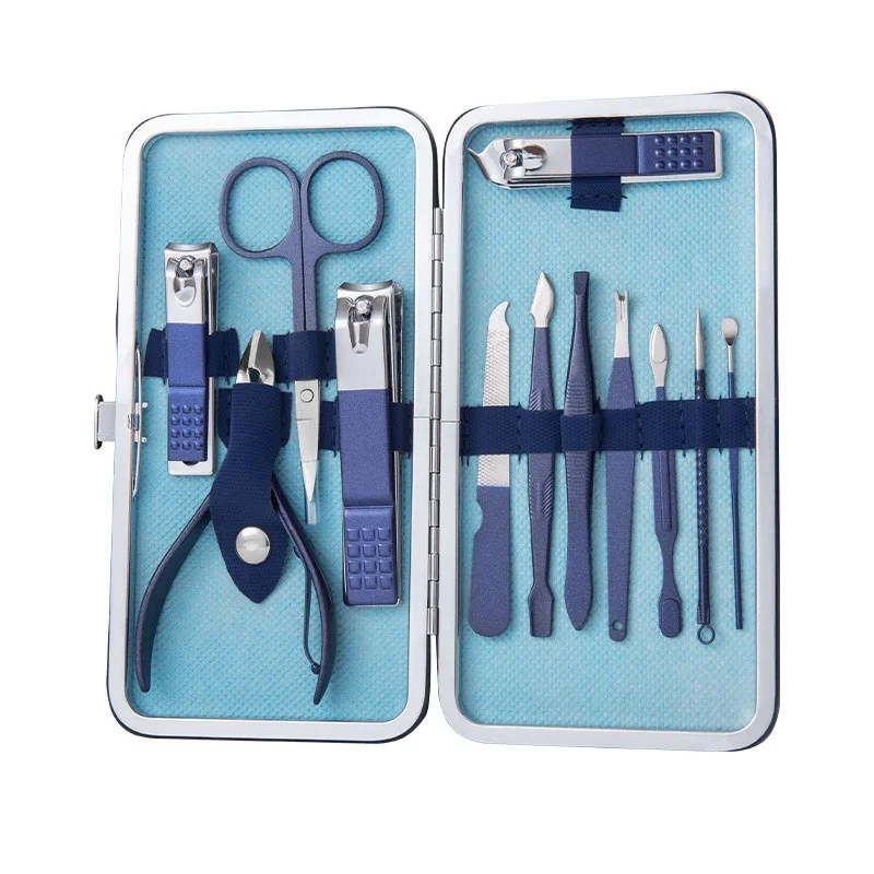 Blue Nail Clipper Manicure Set Hairdressing Manicure Set Stainless Steel Nail Clipper Tool 7 10 12pcs