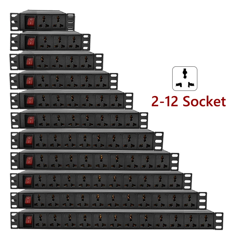 Power Strip AU EU UK Plug 1U Unit PDU Network Cabinet Rack Universal Aluminum alloy Socket Switch