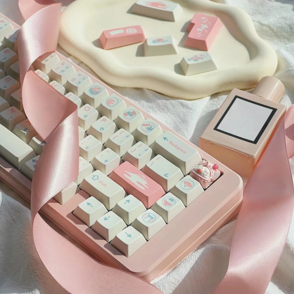 

146keys Pink Japanese Keycap Summer Festival Theme Keycap Mount Fuji Element Mechanical Keyboard DIY Sakura White Kawaii Keycap