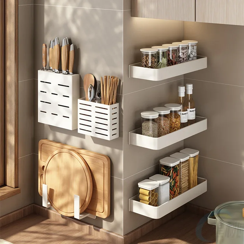 

Accessories Seasoning Shelves Knife White Rack Kitchen Chopping Organizer Spice Shelf Storage Wall Bathroom