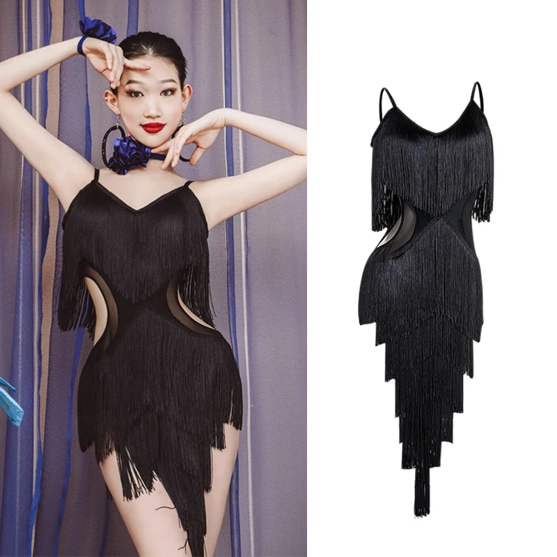 

Sexy Sling Fringed Dress National Standard Dance Practice Clothes Latin Dance Dress For Women Adult Performance Costumes DN15660