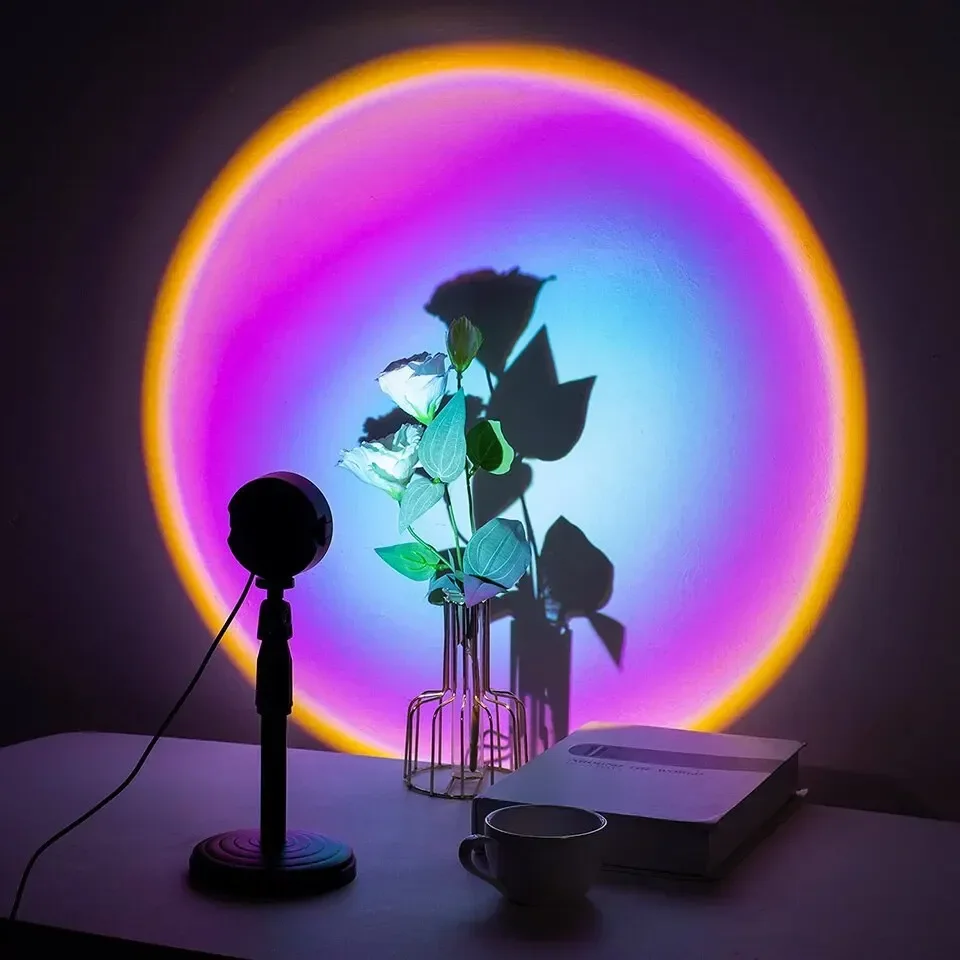 

Sunset Lamp Projection Led Lights 360° Rotation Rainbow Lights with Remote 16 Colors Night Light 4 Modes Setting for Photograph