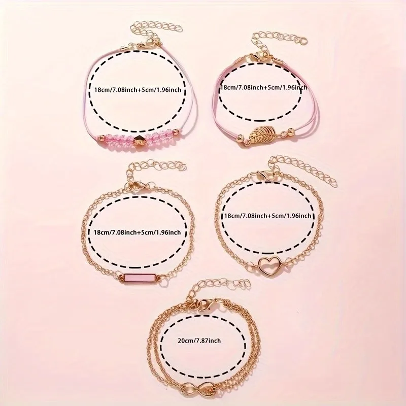 Kegllect 6pcs New  Pink Women's Round Dial Quartz Watch & Bracelets Set Gifts for Women Her NO BOX 6