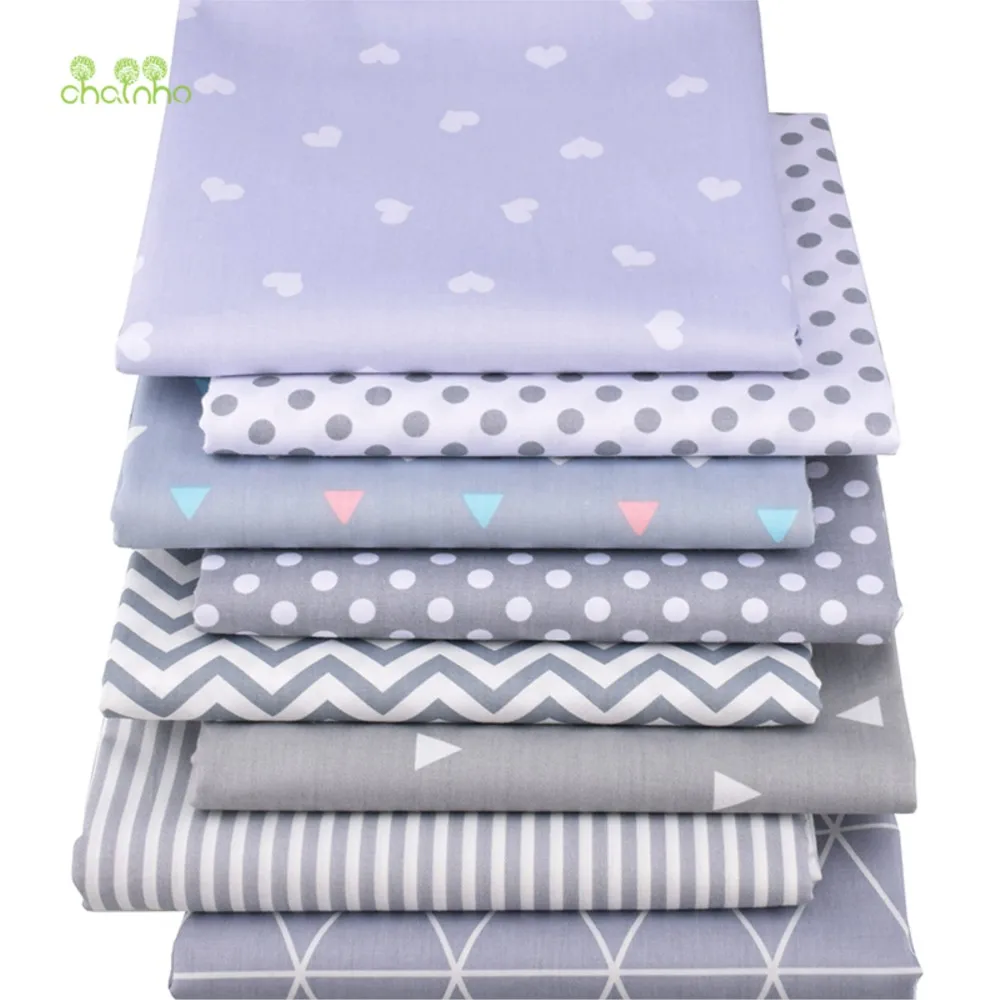 Chainho,Printed Twill Cotton Fabric,Patchwork Cloth,DIY Sewing Quilting Material,Gray Geometric Pattern Series,8 Design,2 Sizes