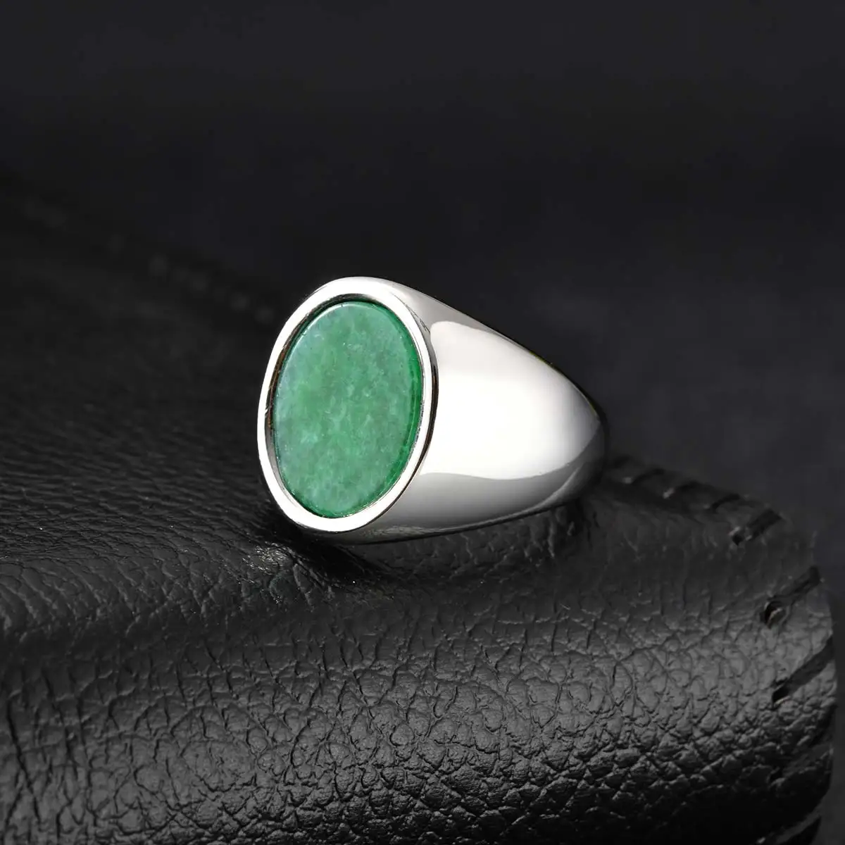 Hochwertiger Natursteinring für Männer, Edelstahl Türkis Grün Doling Siegelring, Punk Schmuck Geschenk – Detail 10