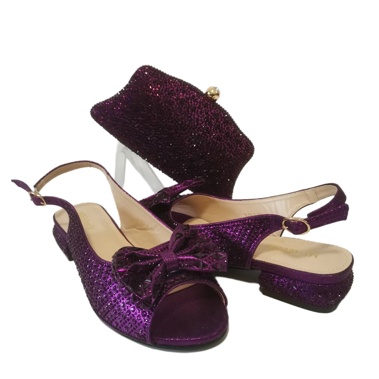 Fashion Purple Lower Heel Party Women's Sandals And Bag Match Set