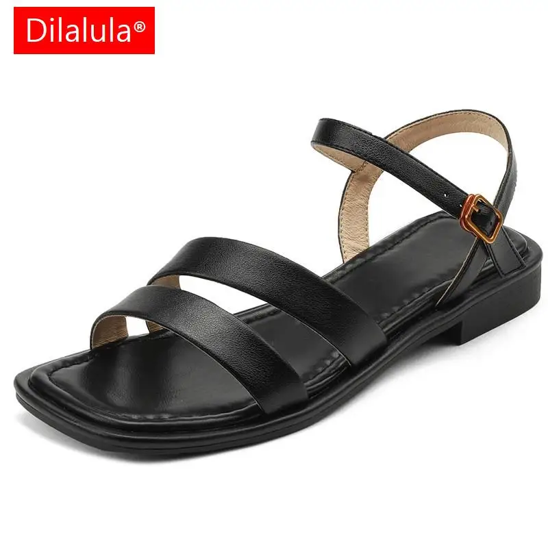 

Dilalula Summer Women Sandals Office Ladies Casual Pumps Low Heels Fashion Concise High Quality Genuine Leather New Shoes Woman
