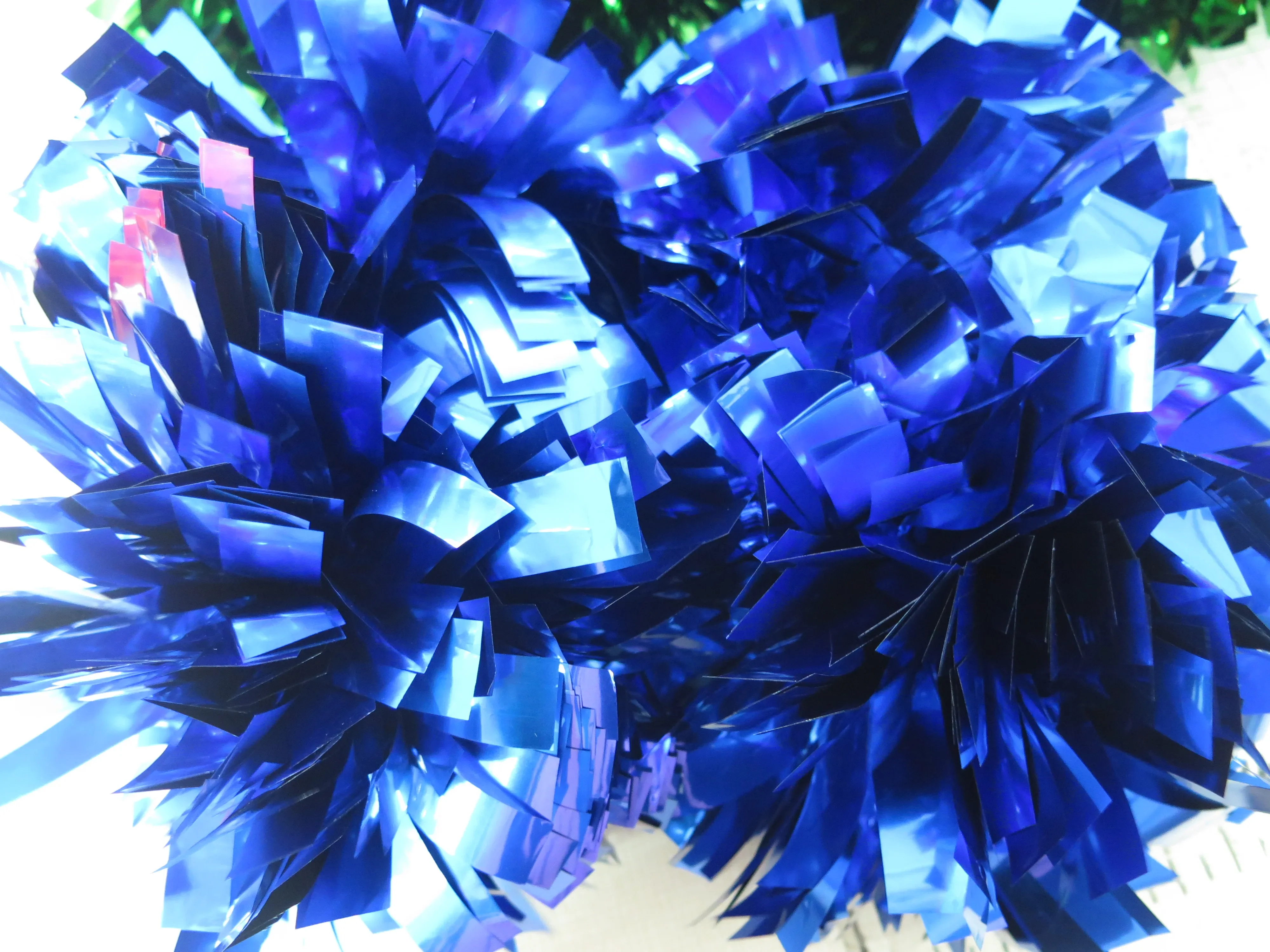 Blue metallic plastic colorful Poms,4" 6" 8" 10" cheer pom poms