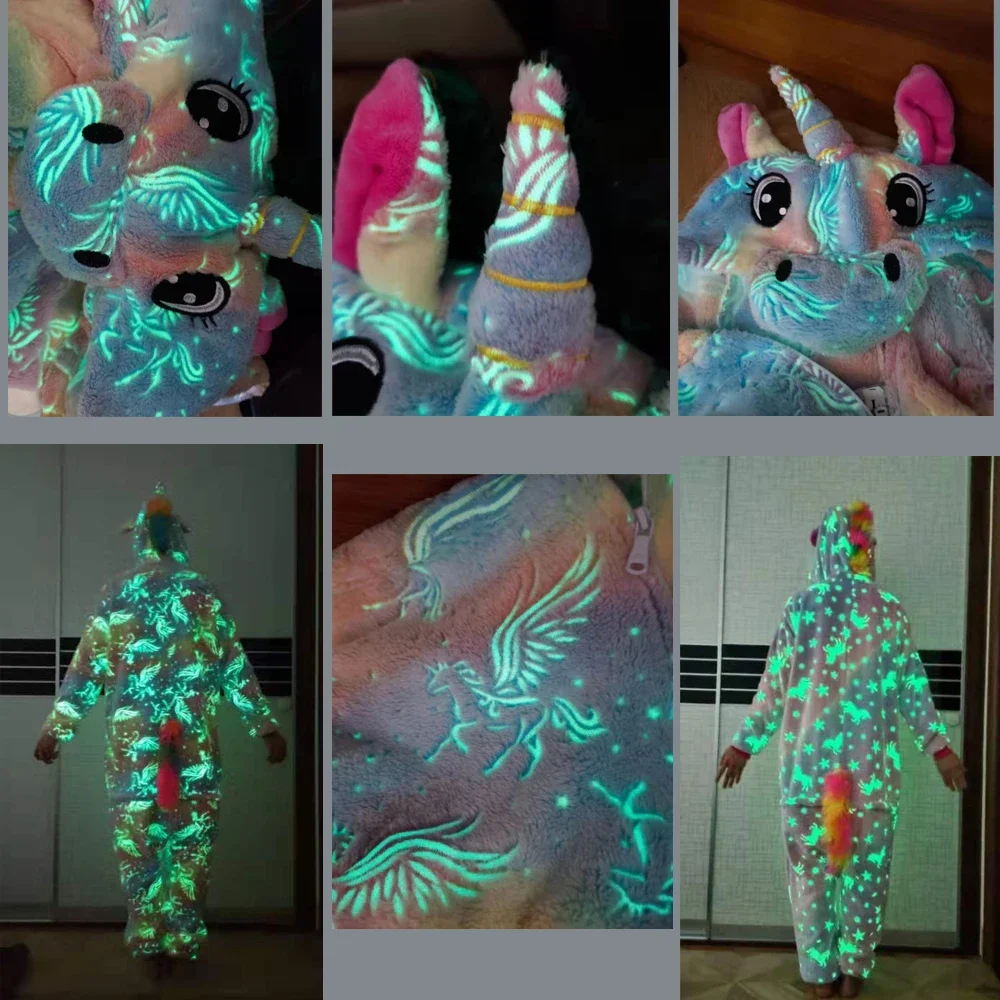 Winter Jumpsuit Kids Kigurumi Anime Overalls for Children Unicorn Pajamas Warm Plush Glow In The Dark Pyjamas Boys Girls Onesies