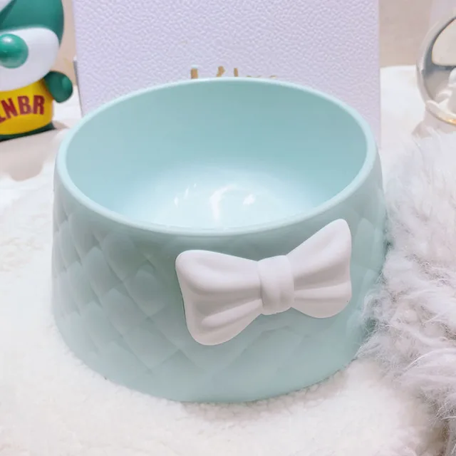Pet Dog Food Bowls Lovely Bowknot Puppy Feeder Dish Bowl Diamond Pattern Bow Cat Bowl for Water Sweet Princess Pet Feeding Bowls 2