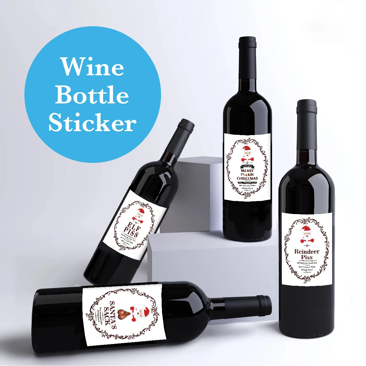 5-Pack Funny Santa Claus Christmas Wine Bottle Stickers – Self-Adhesive Holiday Wine La... - SKU SWBS1640 - UGI Packaging