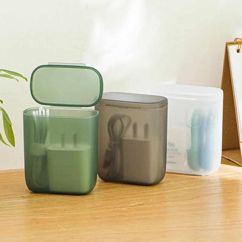 Desktop Data Cable Storage Box Dustproof With Cover Mobile Phone Charger Box Transparent Cable Wire Container Box in Office Home