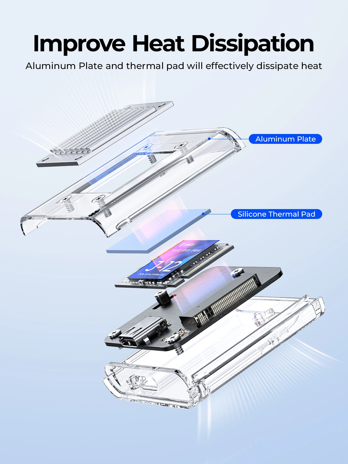 Orico-gabinete Nvme para Ssd Pcie M.2 para Usb tipo c Adaptador Externo Transparente Mini 2230 M.2 10gbps - Imagem 4