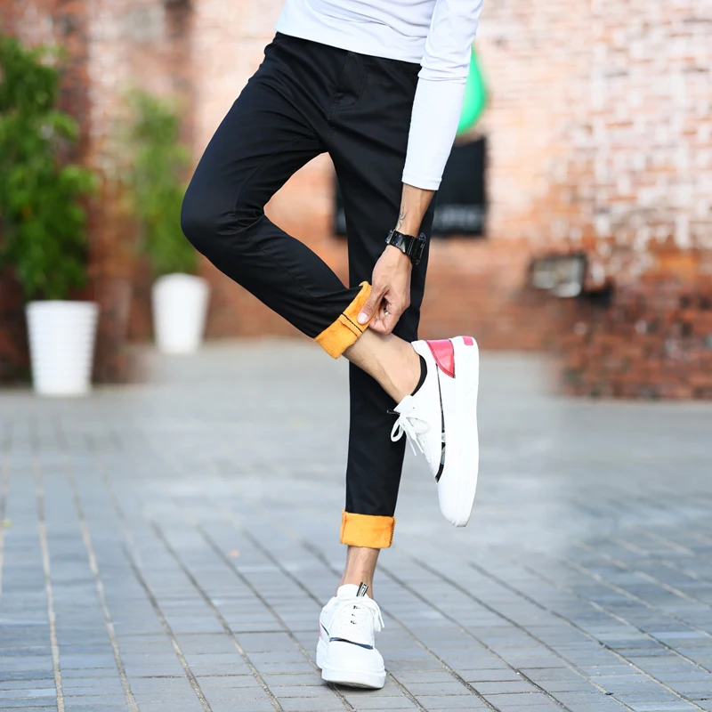Autumn Winter Men's Casual Pants with Added Fleece, Trendy and Versatile Loose-fit Trousers, Elastic-free Straight Leg Jeans