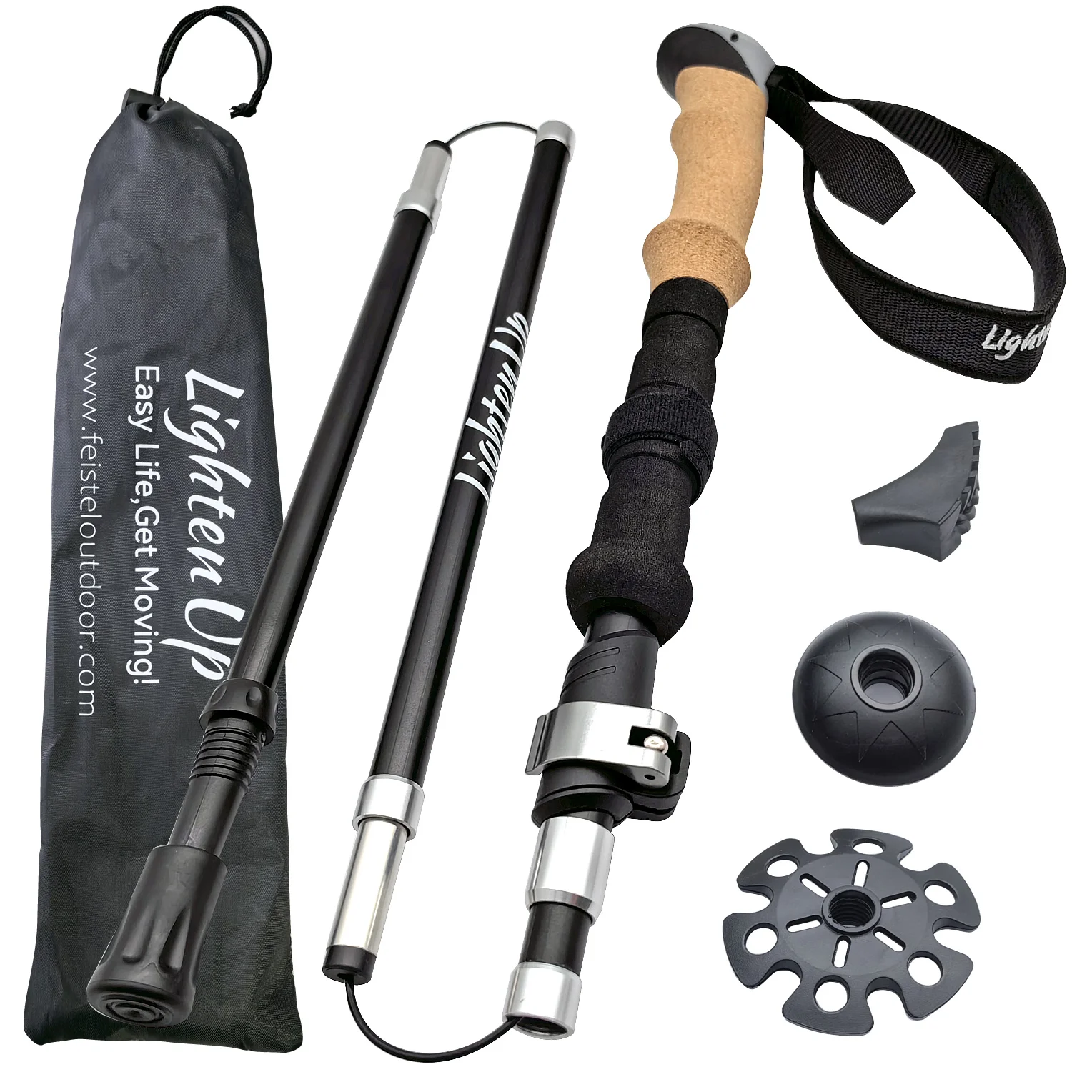 2Pcs Lightweight Trekking Sticks Canes Folding Climbing Poles Walking Poles 3-Folded Rod Cane for Sitting EVA+Cork Handle Sticks 2