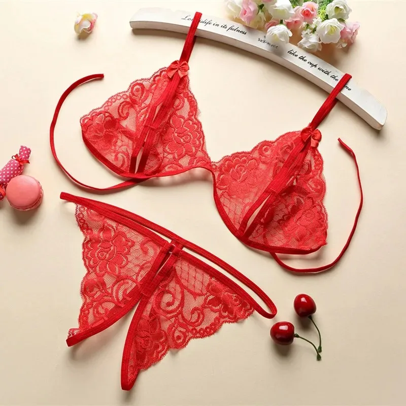 Sexy Three-Point Underwear Set Erotic Lingerie Open-Crotch Sexy Three-Point Home Comfortable Breathable Cotton Material