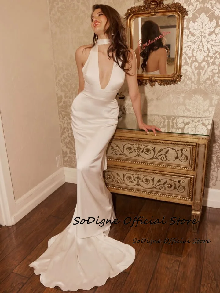 SoDigne Mermaid Simple Satin Wedding Dresses Halter Sleeveless Bridal Dress Long Bride Gown vestidos de novia Customized 13 S7c93f188d8344d5ca8e7e1875b022a22Q
