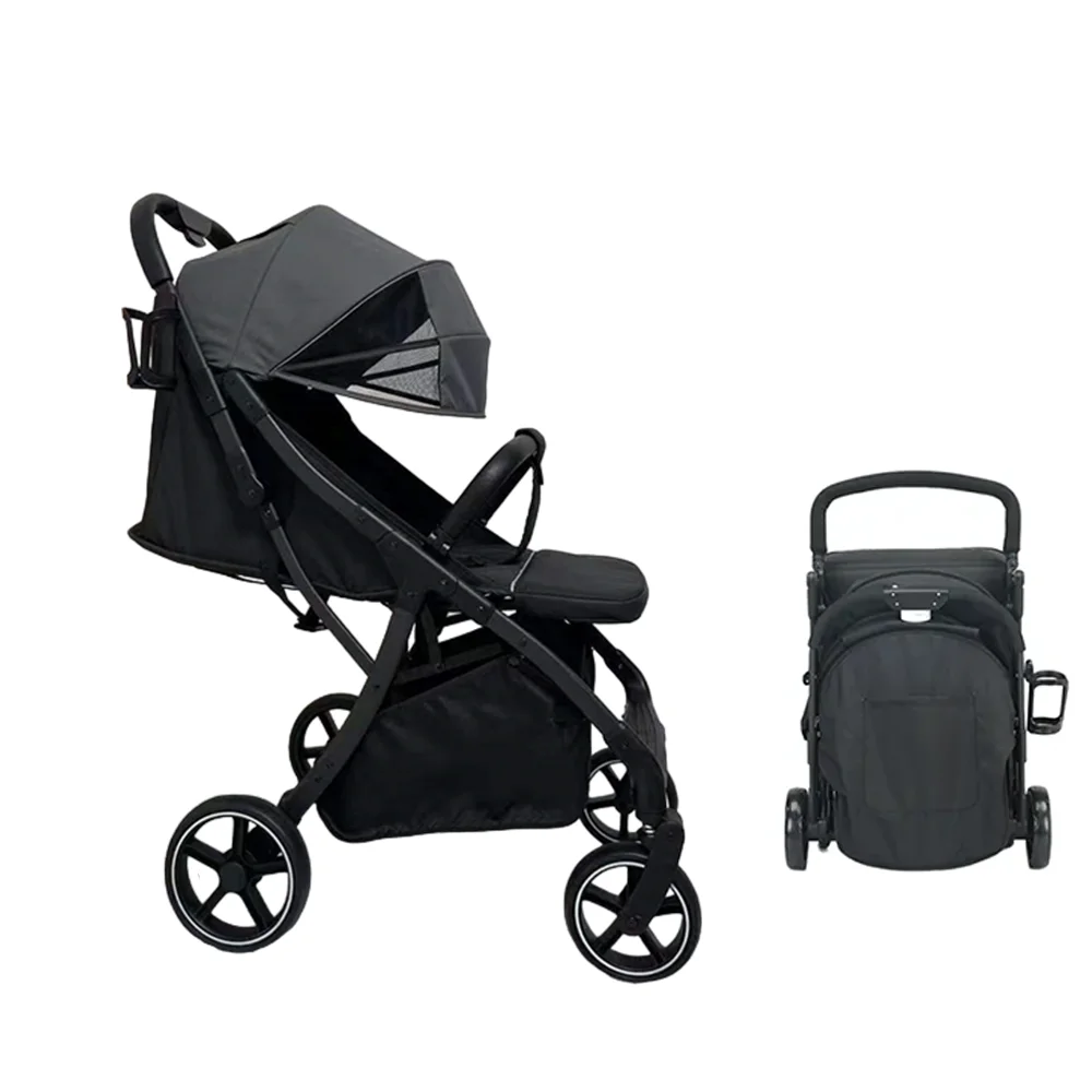 Portable Adjustable Backrest Cationic Fabric Removable Bumper Lightweight Foldable Baby Pram Stroller