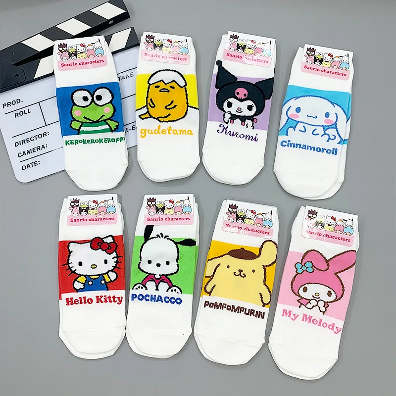 

Kawaii Sanrio Hello Kitty Kuromi Mymelody Cinnamoroll Pom Pom Purin Badbadtz-Maru Gudetama Short Socks Christmas Gift For Girls