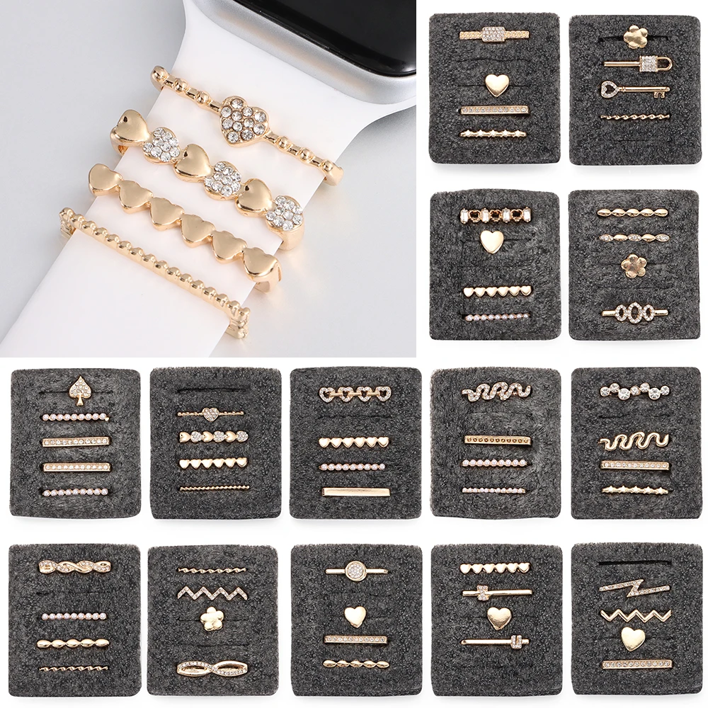 Creative For Apple Watch Band Diamond Love Ornament Metal Wristbelt Charms Decorative Ring Smart Watch Silicone Strap Accessory