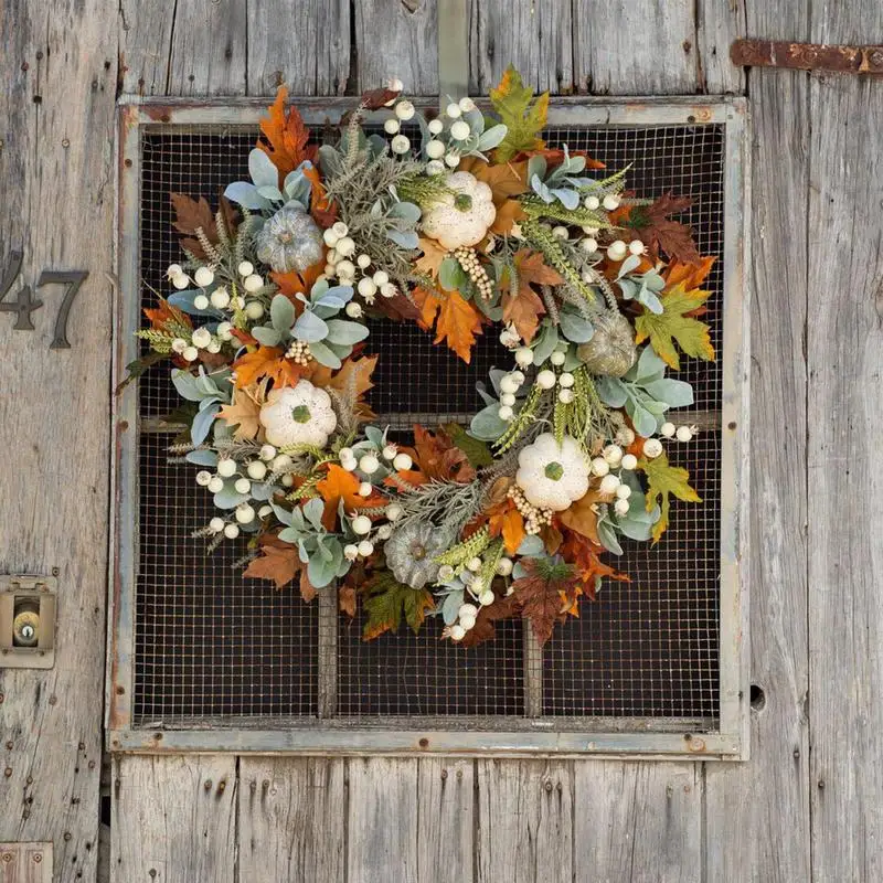 

Halloween Fall Wreath For Front Door Thanksgiving Maple Leaf Wreaths Autumn Door Hanging Leaf Pumpkin Pendant Home Decoration