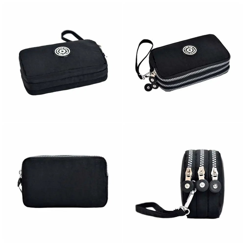 Women Long Zipper Purse Handbag Multicolor Three Layer Nylon Wallet Waterproof Mobile Phone Bag With Lanyard Wrist Bag 2