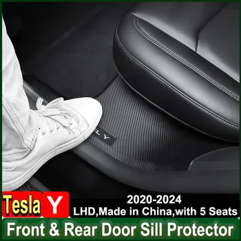 for Tesla Model Y 2024 2023 Door Sill Protector Cover Front Rear Anti Kick Pedal Guards ABS Inner Strip Car interior Accessories 1