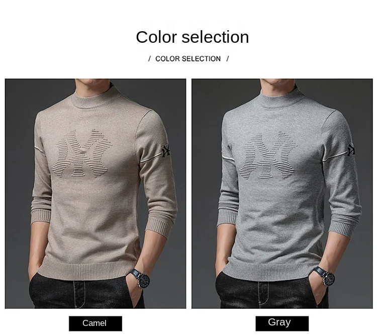 black sweater men Top Grade Half Turtleneck Jacquard Sweater Men Fashion Luxury Knit Winter Warm Woolen Trendy Pullovers Casual Male Base Shirt men's round neck sweaters