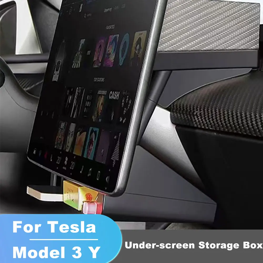 

For Tesla Model 3/Y Internal Accessories Magnetic Attraction Under Screen Storage Box Hidden Large Space Center Console 2023