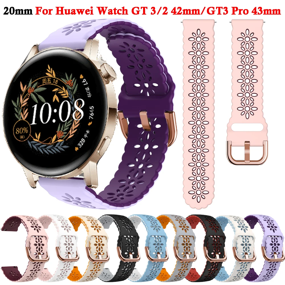 

20mm Lace Silicone Band For Huawei GT3 GT 3 2 42mm/Pro 43mm Women Girls Wedding Strap For Honor Magic 2 42mm Smartwatch