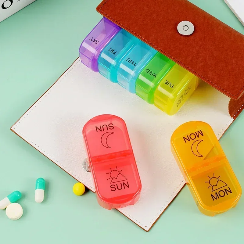 14 Grids Leather Bag Medicine Box Weekly 7 Days Pill Medicine Box Holder Organizer Pill Storage Box for Medications Vitamins