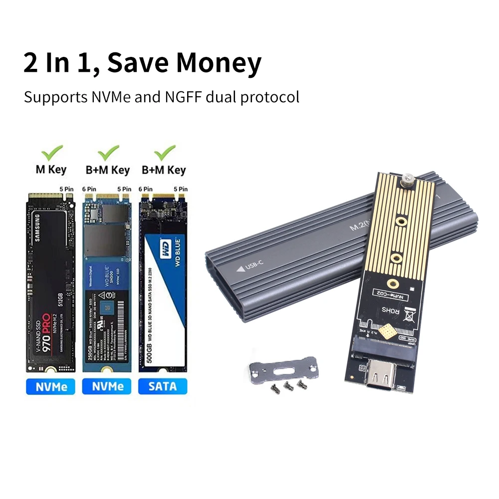 TISHRIC-10Gbps M2 SSD ̽ NVME SATA   M.2 to USB Ÿ C 3.1 SSD  Ŭ, PCIE NGFF SATA ũ ڽ