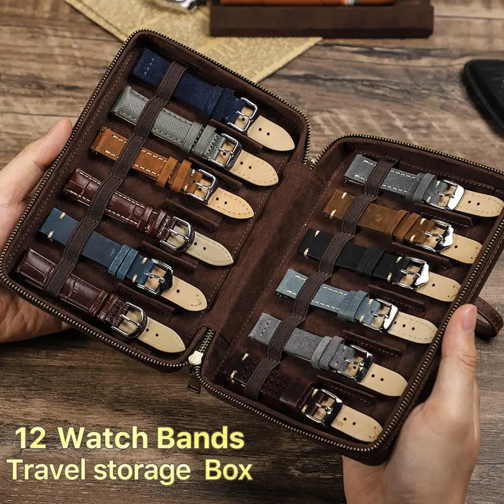 

Retro Leather Watch Strap Organizer Box 12 Slots Watchbands Travel Storage Bag Watch Band Case For Apple Bracelets