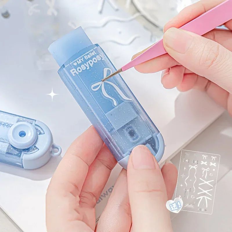 Pencil Eraser Eraser Pen Retractable Eraser Kneadable Eraser Eraser Refillable Pen Biscuit Eraser Plasticine Eraser 1 Piece Ins Cute Eraser for Kids Girl Sweet Chic Korean Bow Ribbon Star Pencil Eraser Pull-out Style Drawing Stationery