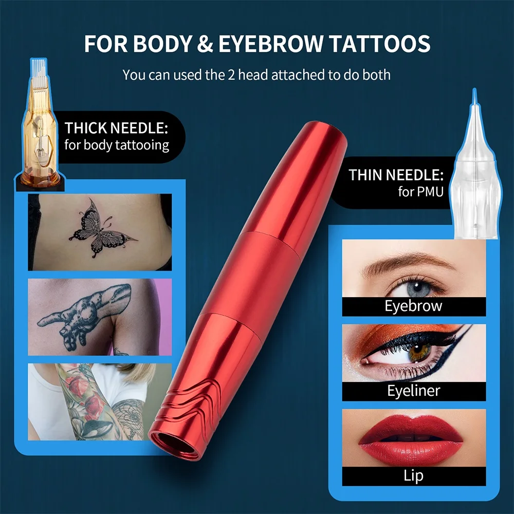 12000RPM Double Head Tattoo PMA Powerful Coreless Motor Tattoo Rotary Pen Permanent Makeup Body Tattoos Eyebrows Lips Eyeliner