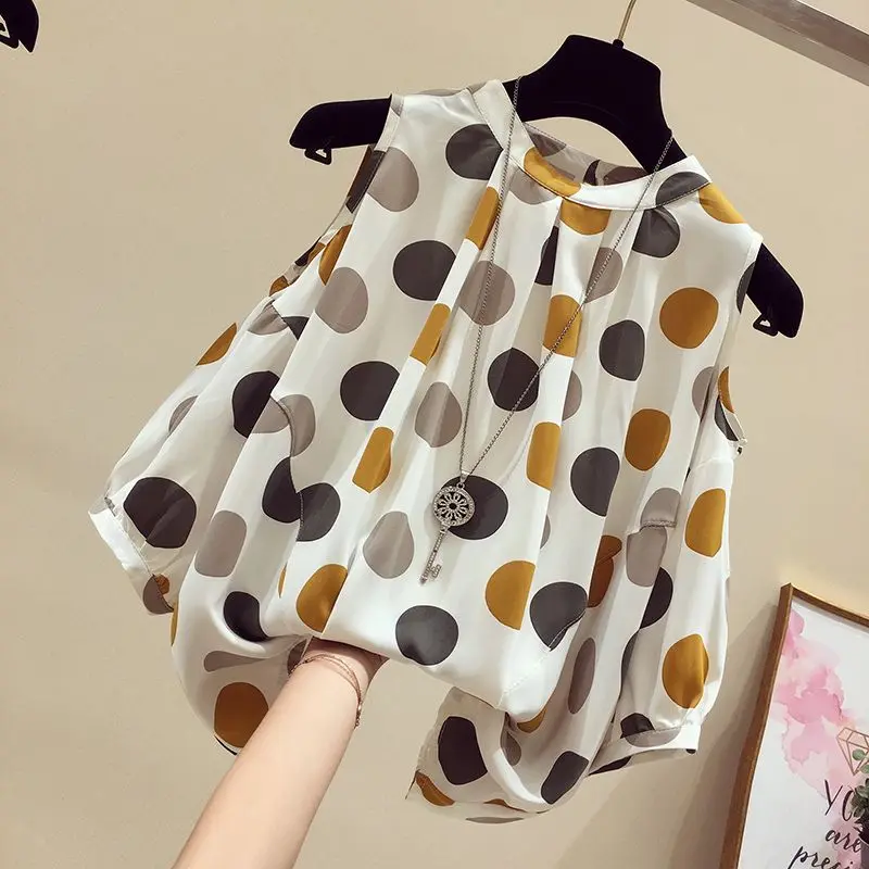 

Fashion Loose Chiffon Hollow Out Polka Dot Blouse Women's Clothing 2023 Spring New Oversized Casual Pullovers Office Lady Shirt