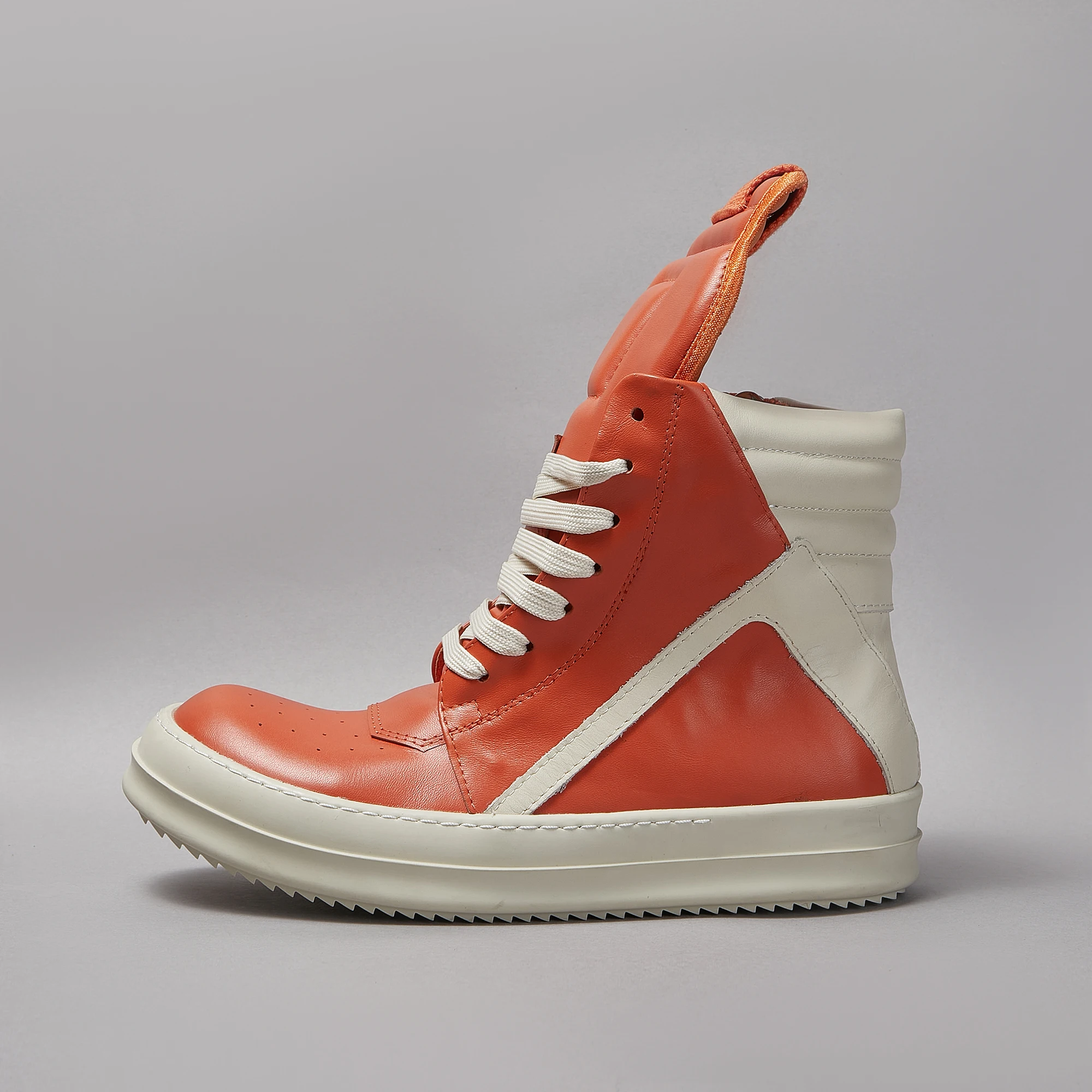 Ricks Casual Men Shoe High Top Women Sneaker owens Quality Orange Geobasket Leather Zip Luxury Trend Thick-sole Flat Ankle Boot