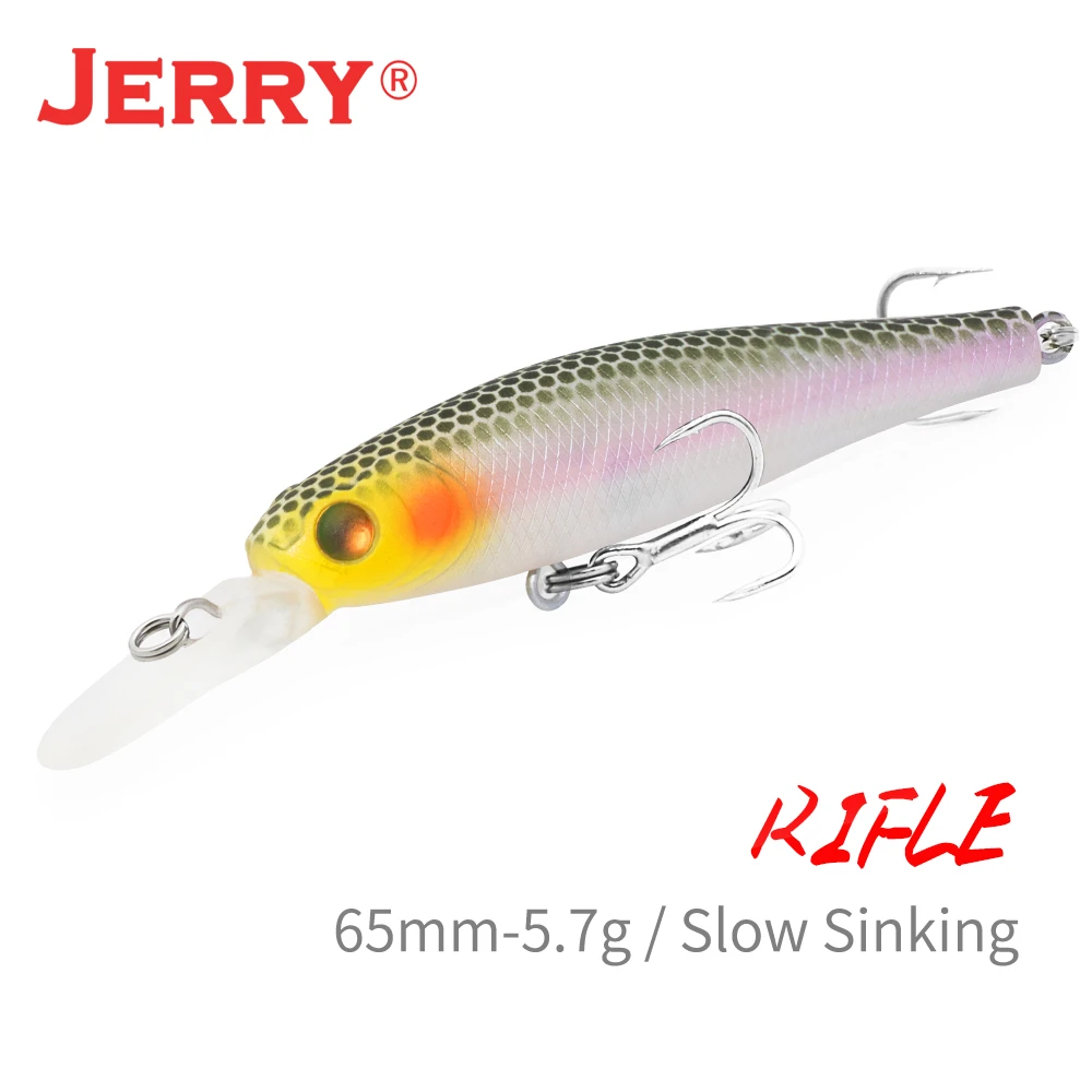 Jerry Rifle trucha Minnow señuelos duros Rock Spinning pesca Jerkbait Bass hundimiento lento enchufe pesca con 65mm 2,55 4,8g|Señuelos de pesca| AliExpress