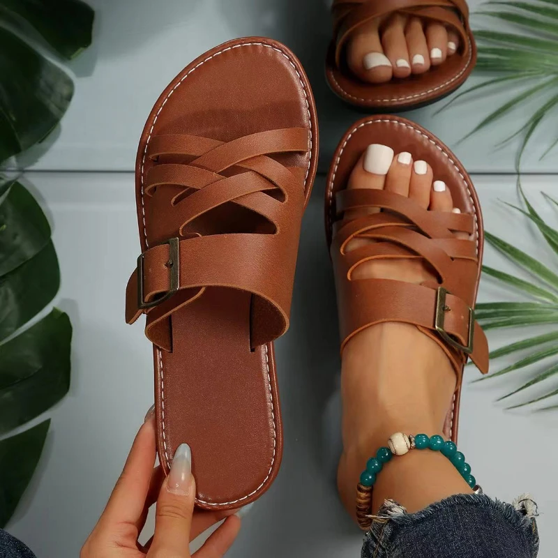 

Женские босоножки на плоской подошве, повседневные шлепанцы, летняя обувь, новинка, модные классические шлепанцы, Пляжная богемная обувь для женщин, 2024