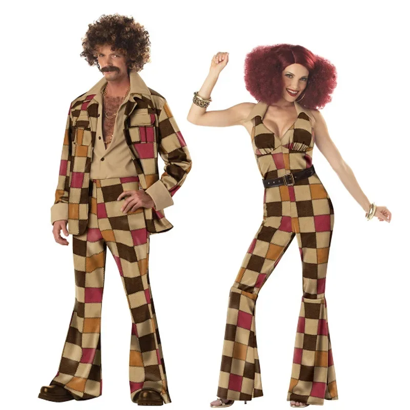 

Free Shipping Hot Men 60s 70s Retro Hippie Costume Vintage 1960s 1970s Go Go Girl Disco Costumes Men's Disco Costume