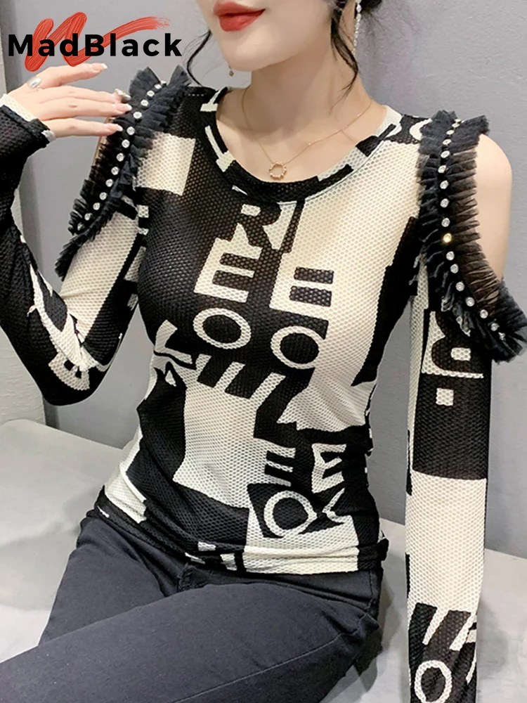 

Женская длинная футболка с принтом «гусиная лапка», с открытыми плечами