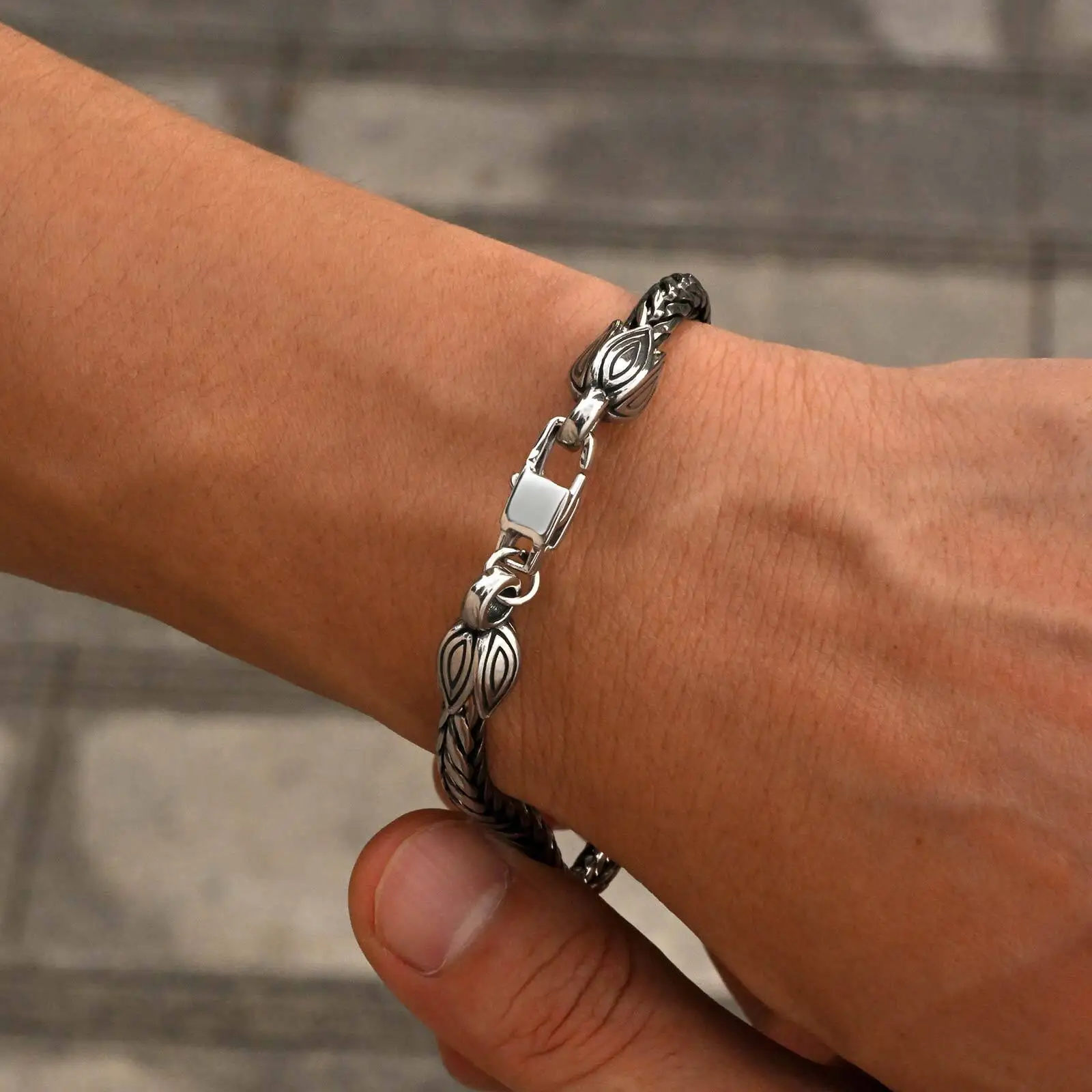 Punk Men's Chain Bracelet,Vintage Stainless Steel Handmade Wheat Chain Bracelet,Birthday Jewelry Gift for Husband Father BBF