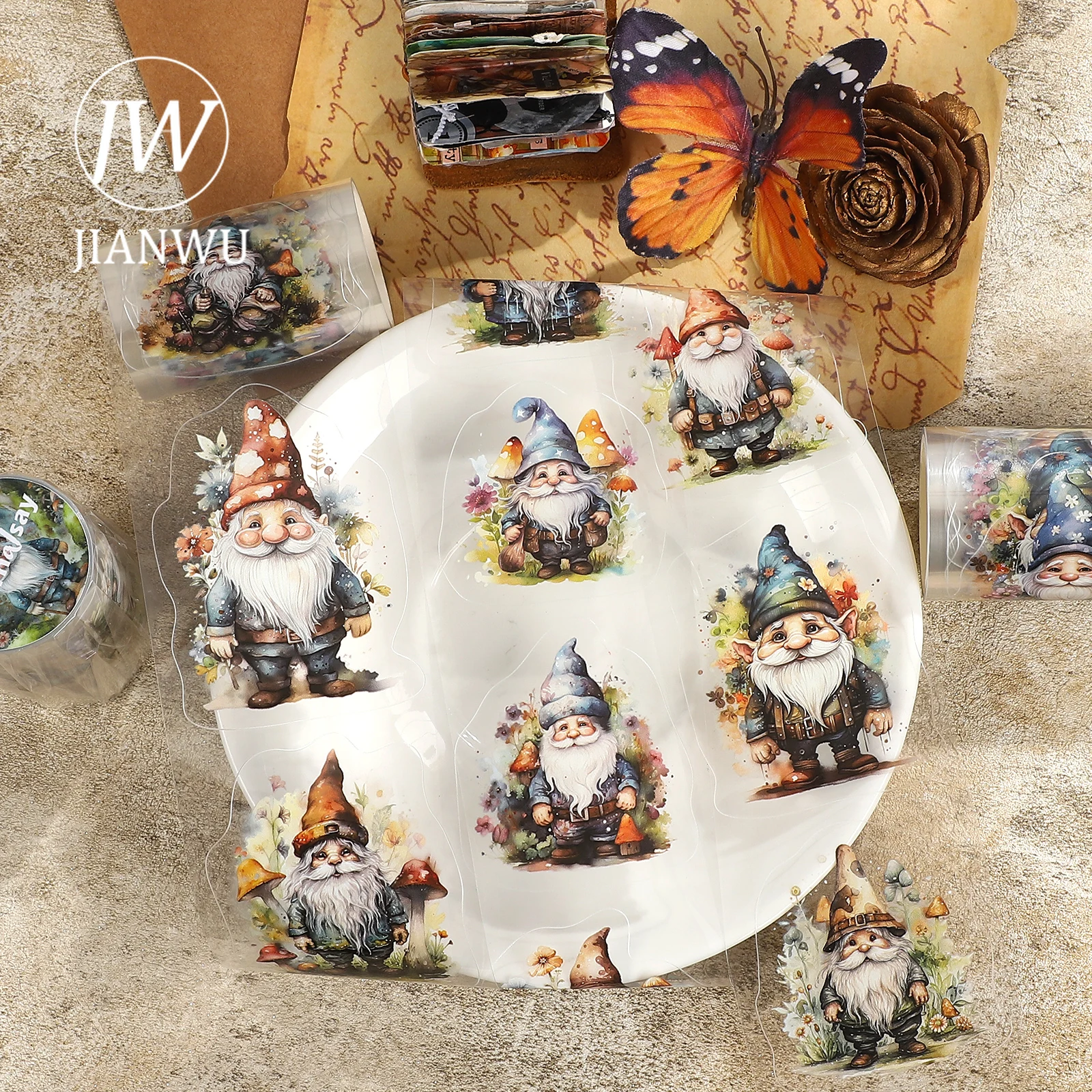 JIANWU 60mm * 200cm 빈티지 숲 꽃 엘프 캐릭터 풍경 소재 콜라주 PET 테이프 크리 에이 티브 DIY 저널 문구